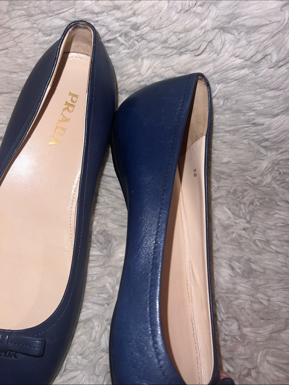 Prada Navy Leather Ballet Flats with Bow Trim - Picture 7 of 7